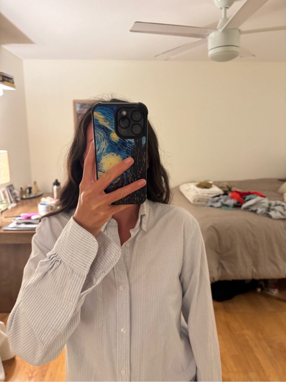Brandy Melville Light Blue and White Pinstripe Button-Down Shirt